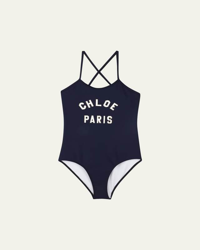 Girl's One Piece Logo-Print Swimsuit, Size 4-6